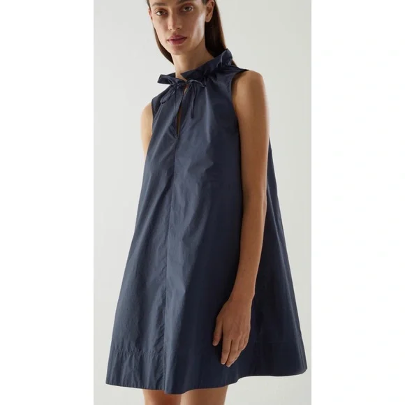 COS | Dresses | Cos Light Cotton Ruched Neck Dress In Green | Poshmark